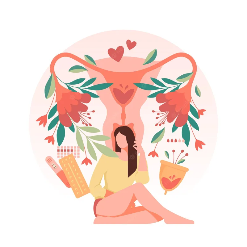 Illustration of the female reproductive system with flowers